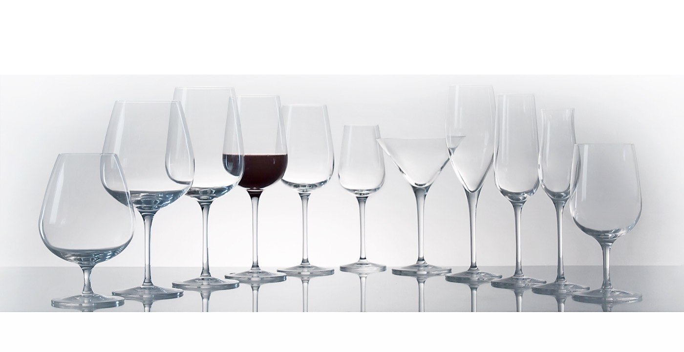Kelchserie „Grandezza“ für Stölzle Lausitz – Cognac, Burgunder, Bordeaux-Pokal, Rotwein-, Weißwein- und Süßweinkelch, Cocktailschale, Champagner- und Sektkelch, Grappaglas, Wasserglas
